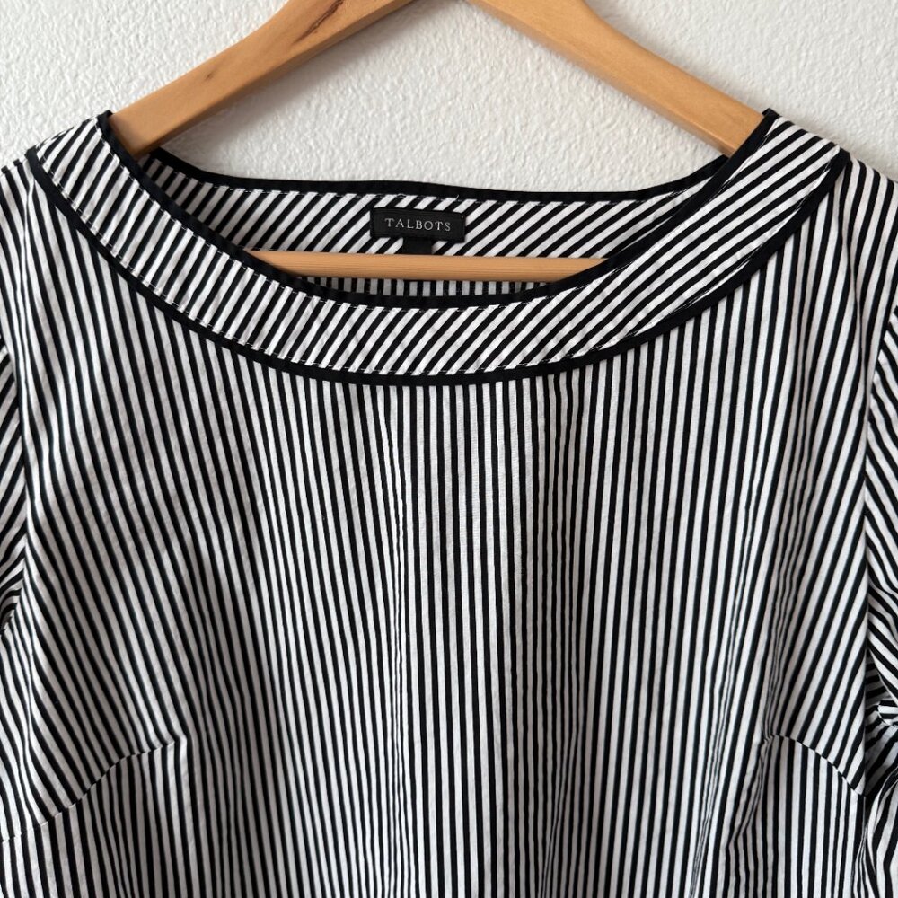 Talbots Black & White Boatneck Long Sleeve Blouse Side Zipper Size‎ M - Picture 2 of 9